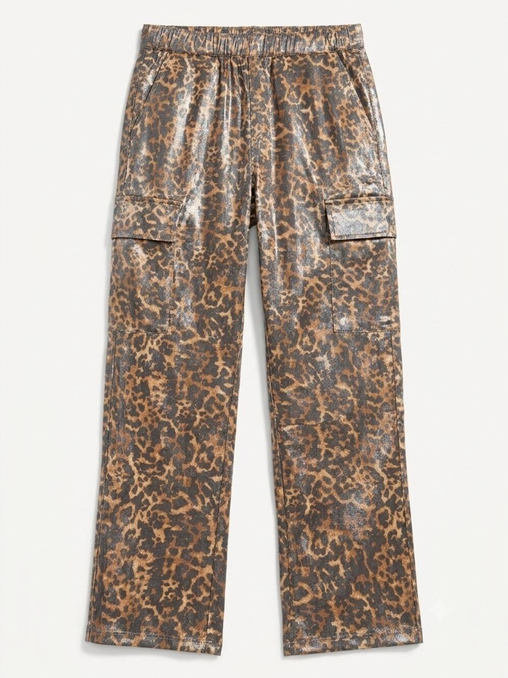 Isle by Melis Kozan Leopard Print Metallic Cargo Pants Split Hem Small Y2K